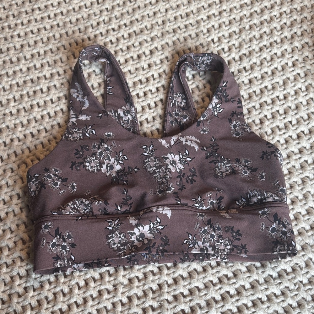 Aerie Floral Sports Bra - Brown and White